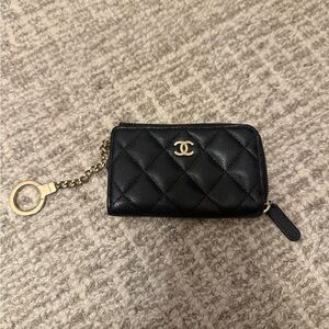 Chanel Zip Coin Purse Black Quilted Caviar Leather